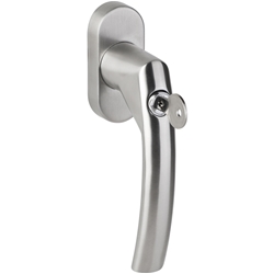 DK-Fenstergriff 1807 DKI BASIC 07, Stiftlänge 24/31mm + 36/42mm vorstehend, Druckzylinder E45 im Griffteil, Schrauben M5x50mm, für einbruchhemmende Fenster nach DIN EN 1627, Oberfl. 60 (Edelstahl matt) Nr. 45568