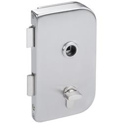 Glastür-Schlosskasten 6036 BAD ROMA, mit Bad Verriegelung rot/grün, DIN Rechts, Falle und Riegel für 10mm Glas, Oberfl. 60 (Edelstahl matt) Nr. 33290