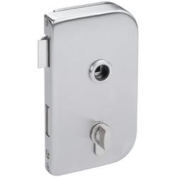 Glastür-Schlosskasten 6036R BAD ROMA, mit Bad Verriegelung rot/grün, DIN Rechts, vorgerichtet für Drückerrosetten, Falle und Riegel für 10mm Glas, Oberfl. 60 (Edelstahl matt) Nr. 33292