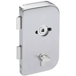 Glastür-Schlosskasten 6036R BAD ROMA, mit Bad Verriegelung rot/grün, DIN Rechts, vorgerichtet für Drückerrosetten, Falle und Riegel für 10mm Glas, Oberfl. 60 (Edelstahl matt) Nr. 33292