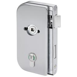 Glastür-Schlosskasten 6036R BAD ROMA, mit Bad Verriegelung rot/grün, DIN Rechts, vorgerichtet für Drückerrosetten, Falle und Riegel für 10mm Glas, Oberfl. 60 (Edelstahl matt) Nr. 33292