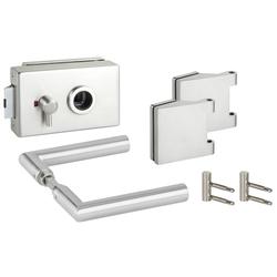 Glastür-Schlosskasten 6096 BAD ARCO, DIN Rechts auswärts (SGS), mit rot/weiß Anzeige, inkl. Bandpaar 6325, und Drückerpaar 1802, Oberfl. 20 (Edelstahlfarben) Nr. 37257