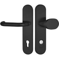 HT-EN2-Schutzwechselgarnitur 1801 BASIC 01, mit Langschild 2089 KSH, Knopf 3128 gekröpft, PZW 92mm, TS 64-83mm, ZA für Zylinderüberstand 8-15mm, Oberfl. 74 (Classic Black, ähnl. RAL 9005) Nr. 50672