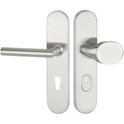 HT-EN2-Schutzwechselgarnitur 1802 BASIC 02, mit Langschild 2091 KSH, Knopf 3128 gekröpft, PZW 92mm, TS 64-77mm, ZA für Zylinderüberstand 9-14mm, Oberfl. 60 (Edelstahl matt) Nr. 32280