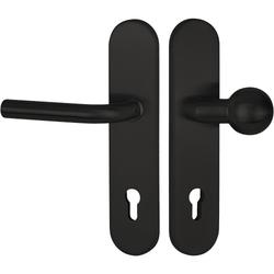 HT-EN2-Schutzwechselgarnitur 1803 BASIC 03, mit Langschild 2089 SH, Knopf 3126 gekröpft, PZW 92mm, TS 64-83mm, mit Anbohrschutz, Außenschildstärke 12mm, Oberfl. 74 (Classic Black, ähnl. RAL 9005) Nr. 50701