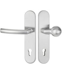 HT-EN2-Schutzwechselgarnitur 1807 BASIC 07, mit Langschild 2089 SH, Knopf 3126 gekröpft, PZW 92mm, TS 64-83mm, mit Anbohrschutz, Aussenschildstärke 12mm, Oberfl. 60 (Edelstahl matt) Nr. 33239