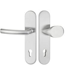 HT-EN2-Schutzwechselgarnitur 1807 BASIC 07, mit Langschild 2089 SH, Knopf 3126 gekröpft, PZW 92mm, TS 64-83mm, mit Anbohrschutz, Außenschildstärke 12mm, Oberfl. 74 (Classic Black, ähnl. RAL 9005) Nr. 50713