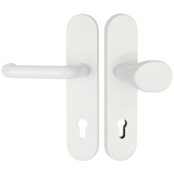 HT-EN2-Schutzwechselgarnitur 1901 BASIC 01, mit Langschild 2091 SH, Knopf 3128 gekröpft, PZW 92mm, TS 64-77mm, mit Anbohrschutz, Außenschildstärke 12mm, Oberfl. 41 (weiß) Nr. 29491