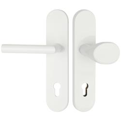 HT-EN2-Schutzwechselgarnitur 1902 BASIC 02, mit Langschild 2091 SH, Knopf 3128 gekröpft, PZW 92mm, TS 60-80mm, mit Anbohrschutz, Außenschildstärke 12mm, Oberfl. 41 (weiß) Nr. 29555