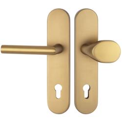 HT-EN2-Schutzwechselgarnitur 1902 BASIC 02, mit Langschild 2091 SH, Knopf 3128 gekröpft, PZW 92mm, TS 64-77mm, mit Anbohrschutz, Außenschildstärke 12mm, Oberfl. F4 (bronzefarben eloxiert) Nr. 29557