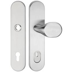 HT-EN2-Schutzwechselgarnitur ohne Lochteil, mit Langschild 2089 KSH, Knopf 3128 gekröpft, PZW 92mm, TS 64-83mm, ZA für Zylinderüberstand 8-15mm, Oberfl. 60 (Edelstahl matt) Nr. 17771