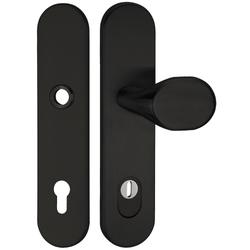 HT-EN2-Schutzwechselgarnitur ohne Lochteil, mit Langschild 2089 KSH, Knopf 3128 gekröpft, PZW 92mm, TS 64-83mm, ZA für Zylinderüberstand 8-15mm, Oberfl. 74 (Classic Black, ähnl. RAL 9005) Nr. 50720