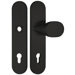 HT-EN2-Schutzwechselgarnitur ohne Lochteil, mit Langschild 2089 SH, Knopf 3128 gekröpft, PZW 92mm, TS 64-83mm, mit Anbohrschutz, Außenschildstärke 12mm, Oberfl. 74 (Classic Black, ähnl. RAL 9005) Nr. 50726