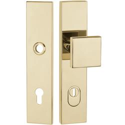 HT-EN2-Schutzwechselgarnitur ohne Lochteil, mit Langschild 2094 KSH, Knopf 3132 gekröpft, PZW 92mm, TS 64-83mm, ZA für Zylinderüberstand 8-15mm, Oberfl. 18 (PVD Messingfarben) Nr. 32007