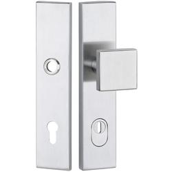 HT-EN2-Schutzwechselgarnitur ohne Lochteil, mit Langschild 2094 KSH, Knopf 3132 gekröpft, PZW 92mm, TS 64-83mm, ZA für Zylinderüberstand 8-15mm, Oberfl. 60 (Edelstahl matt) Nr. 32008