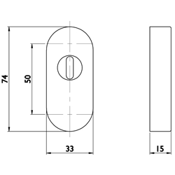 Schieberosette 2076 KS oval, PZ, Höhe 15mm, mit Zylinderabdeckung, für Zylinderüberstand 7-10mm, Oberfl. 60 (Edelstahl matt) Nr. 22197