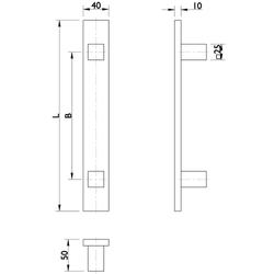 Stoßgriff Serie 8022, 40x10mm gerade, L 500mm, BA 300mm, 2 geraden Stützen inkl. PVC U-Scheiben, inkl. einseit. Befestigung, Oberfl. 60 (Edelstahl matt) Nr. 10923