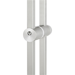 Stoßgriffpaar 8071 PZ abschließbar, 25x25mm kantig, für 7-12mm Glas, L 1400mm, 2 Bef.punkte, Innen Knauf, Außen Halbzylinder, Oberfl. 60 (Edelstahl matt) Nr. 42489