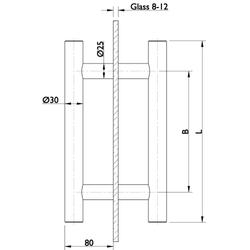 Stoßgriffpaar Serie 8000 Ø 30mm, L 1000mm, BA 700mm, 2 gerade Stützen, inkl. paarw. Befestigung an 8-12mm Glas, Oberfl. 60 (Edelstahl matt) Nr. 14217