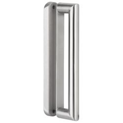 Stoßgriffpaar Serie 8002, 20 Ø, 8087 Flachgriff, L 220mm, BA 200mm, mit Klebeplatte 217x17mm, inkl. Montagehilfe für Verklebung, Oberfl. 60/F9 (Edelstahl matt/Edelstahlfarben) Nr. 50216