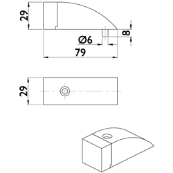 Türstopper 3689 TS, Länge 79mm, Höhe 29mm, mit Holzschraube 5x45, Dübel Ø 8mm, Oberfl. 60 (Edelstahl matt) Nr. 12714