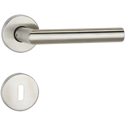 ZT-Drückergarnitur 1802 BASIC 02, mit Rosetten 2036 K, ohne Schlüsselrosetten, mit Rückholfeder, TS 38-42mm, Oberfl. 60 (Edelstahl matt) Nr. 6528