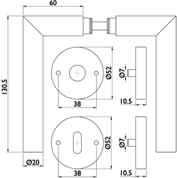 ZT-Drückergarnitur 1802 BASIC 02, mit Rosetten 2036 K, ohne Schlüsselrosetten, mit Rückholfeder, TS 38-42mm, Oberfl. 60 (Edelstahl matt) Nr. 6528