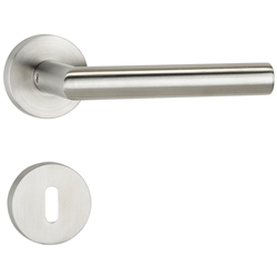 ZT-Drückergarnitur 1802 BASIC 02, mit Smart-Clip Rosetten 2336, Ausf. BB, fest/drehbar mit Rückholfeder, TS 37-47mm, Oberfl. 60 (Edelstahl matt) Nr. 14452