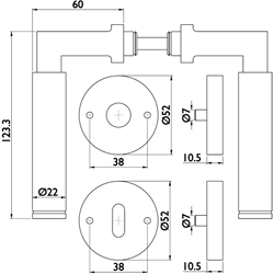 ZT-Drückergarnitur 1831 INFINITY, mit Rosetten 2036 K, ohne Schlüsselrosetten, mit Rückholfeder, TS 38-42mm, Oberfl. 60 (Edelstahl matt) Nr. 6534