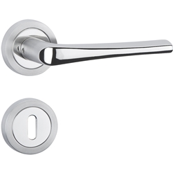 ZT-Drückerpaar 1005 STAY, mit Smart-Clip Rosetten 2331, fest/drehbar mit Rückholfeder, TS 37-47mm, Oberfl. 63 (Edelstahl poliert/Edelstahl matt) Nr. 14760