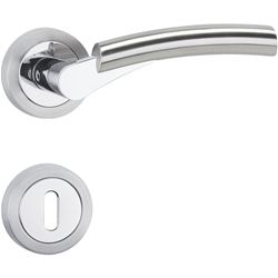 ZT-Drückerpaar 1124 MIND, mit Smart-Clip Rosetten 2331, fest/drehbar mit Rückholfeder, TS 37-47mm, Oberfl. 11 (Glanzchrom/Mattnickel) Nr. 14489