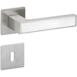 ZT-Drückerpaar 1682 MAG TEMPTATION mit Einleger, mit MAGCLIP Rosetten 2611 FL, fest/drehbar mit Rückholfeder, Oberfl. 63 (PVD Edelstahlfarben/Edelstahl poliert) Nr. 29989