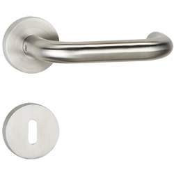 ZT-Drückerpaar 1801 BASIC 01, mit Smart-Clip Rosetten 2336, fest/drehbar mit Rückholfeder, TS 37-47mm, Oberfl. 60 (Edelstahl matt) Nr. 14441