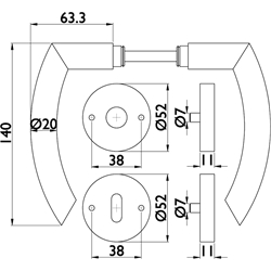 ZT-Drückerpaar 1804 BASIC 04, mit Smart-Clip Rosetten 2336, fest/drehbar, mit Rückholfeder, TS 37-47mm, Oberfl. 60 (Edelstahl matt) Nr. 14457