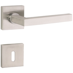 ZT-Drückerpaar 1835 SQUARE, mit Smart-Clip Rosetten 2311, fest/drehbar mit Rückholfeder, TS 37-47mm, Oberfl. 60 (Edelstahlfarben matt) Nr. 14385