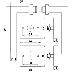 ZT-Drückerpaar 1835 SQUARE, mit Smart-Clip Rosetten 2311, fest/drehbar mit Rückholfeder, TS 37-47mm, Oberfl. 60 (Edelstahlfarben matt) Nr. 14385