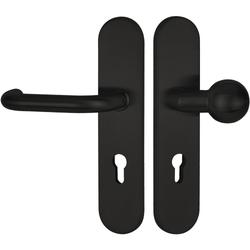 ZT-EN2-Schutzwechselgarnitur 1801 BASIC 01, Langschild 2089 S, Knopf 3126 gekröpft, PZW 72mm, TS 36-53mm, mit Anbohrschutz, Außenschildstärke 12mm, Oberfl. 74 (Classic Black, ähnl. RAL 9005) Nr. 50674