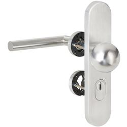 ZT-EN2-Schutzwechselgarnitur 1802 BASIC 02, Langschild 2089 KS, Knopf 3126 gekröpft, innen Rosette 2336SC, PZW 72mm, DIN Links, TS 36-53mm, ZA für Zylinderüberstand 8-15mm, Oberfl. 60 (Edelstahl matt) Nr. 35845