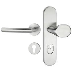 ZT-EN2-Schutzwechselgarnitur 1802 BASIC 02, Langschild 2089 KS, Knopf 3128 gekröpft, innen Rosette 2336SC, PZW 72mm, DIN Rechts, TS 36-53mm, ZA für Zylinderüberstand 8-15mm, Oberfl. 60 (Edelstahl matt) Nr. 17740