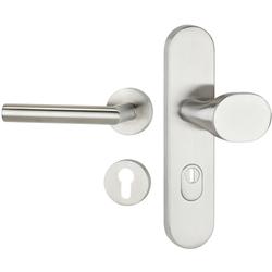 ZT-EN2-Schutzwechselgarnitur 1802 BASIC 02, Langschild 2091 KS, Knopf 3128 gekröpft, innen Rosette 2336SC, PZW 72mm, TS 37-56mm, ZA für Zylinderüberstand 9-14mm, Oberfl. 60 (Edelstahl matt) Nr. 47540