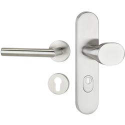 ZT-EN2-Schutzwechselgarnitur 1802 BASIC 02, Langschild 2091 KS, Knopf 3128 gekröpft, innen Rosette 2336SC, PZW 72mm, TS 37-56mm, ZA für Zylinderüberstand 9-14mm, Oberfl. 60 (Edelstahl matt) Nr. 47540