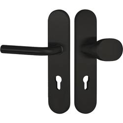 ZT-EN2-Schutzwechselgarnitur 1803 BASIC 03, Langschild 2089 S, Knopf 3128 gekröpft, PZW 72mm, TS 36-53mm, mit Anbohrschutz, Außenschildstärke 12mm, Oberfl. 74 (Classic Black, ähnl. RAL 9005) Nr. 50699