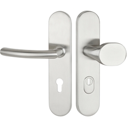 ZT-EN2-Schutzwechselgarnitur 1804 BASIC 04, Langschild 2091 KS, Knopf 3128 gekröpft, PZW 72mm, TS 35-55mm, ZA für Zylinderüberstand 9-14mm, Oberfl. 60 (Edelstahl matt) Nr. 32294