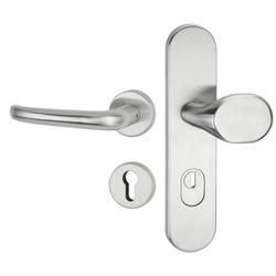 ZT-EN2-Schutzwechselgarnitur 1806 BASIC 06, Langschild 2089 KS, Knopf 3128 gekröpft, innen Rosette 2336SC, PZW 72mm, DIN Links, TS 36-53mm, ZA für Zylinderüberstand 8-15mm, Oberfl. 60 (Edelstahl matt) Nr. 35805