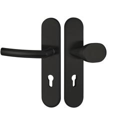 ZT-EN2-Schutzwechselgarnitur 1807 BASIC 07, Langschild 2089 S, Knopf 3128 gekröpft, PZW 72mm, TS 36-53mm, mit Anbohrschutz, Außenschildstärke 12mm, Oberfl. 74 (Classic Black, ähnl. RAL 9005) Nr. 50711