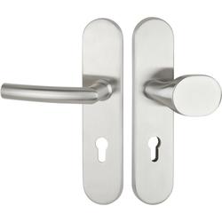 ZT-EN2-Schutzwechselgarnitur 1807 BASIC 07, Langschild 2091 S, Knopf 3128 gekröpft, PZW 72mm, TS 35-55mm, mit Anbohrschutz, Aussenschildstärke 12mm, Oberfl. 60 (Edelstahl matt) Nr. 32314