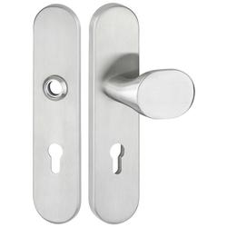 ZT-EN2-Schutzwechselgarnitur ohne Lochteil, Langschild 2091 S, Knopf 3128 gekröpft, PZW 72mm, TS 37-50mm, mit Anbohrschutz, Außenschildstärke 12mm, Oberfl. 60 (Edelstahl matt) Nr. 32265