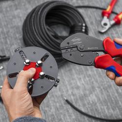 Knipex MultiCrimp® Crimpzange mit Wechselmagazin mit Mehrkomponenten-Hüllen brüniert 250 mm Nr. 97 33 03