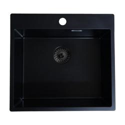 CARESSI Einbauspüle CAQPP50KR10BK-EB Black-line, Quartz Composite, 540 x 500 mm, ab Schrankbreite 600 mm, Becken 500 x 400 x 185 mm, Korbventilset mit Design-Überlauf, Schwarz Nr. 708384