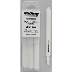 Wilpu HSS-Stichsägeblätter 130x7,8x1,0mm 21 ZpZ / 1,2mm MG 31 bi (Bosch T 318 AF) Box a 25 Stück mit Nüßing-Aufdruck